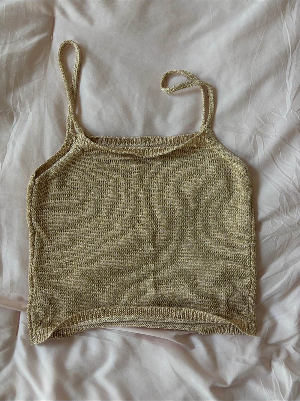 Gold Shimmer Knit Spaghetti Strap Tank Top